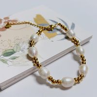 Stainless Steel Freshwater Pearl 18K Gold Plated Casual Luxurious Classic Style Plating Geometric Bracelets main image 1