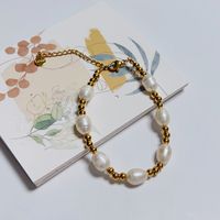 Stainless Steel Freshwater Pearl 18K Gold Plated Casual Luxurious Classic Style Plating Geometric Bracelets main image 5