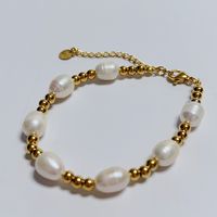 Stainless Steel Freshwater Pearl 18K Gold Plated Casual Luxurious Classic Style Plating Geometric Bracelets main image 4