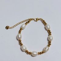 Stainless Steel Freshwater Pearl 18K Gold Plated Casual Luxurious Classic Style Plating Geometric Bracelets sku image 1