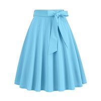 Spring Autumn Casual Solid Color Cotton Blend Midi Dress Skirts main image 6