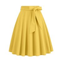 Spring Autumn Casual Solid Color Cotton Blend Midi Dress Skirts main image 4