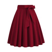 Spring Autumn Casual Solid Color Cotton Blend Midi Dress Skirts main image 2