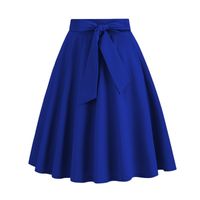 Spring Autumn Casual Solid Color Cotton Blend Midi Dress Skirts main image 3
