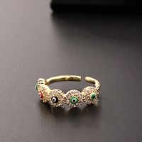 Lady Simple Style Geometric Devil's Eye Copper Plating Inlay Zircon Open Rings main image 5