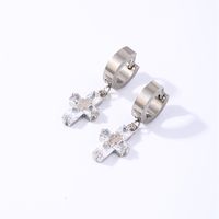1 Pair Hip-Hop Rock Cross Key Plating Inlay 304 Stainless Steel Copper Zircon Drop Earrings main image 2