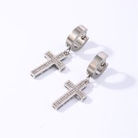 1 Pair Hip-Hop Rock Cross Key Plating Inlay 304 Stainless Steel Copper Zircon Drop Earrings main image 4