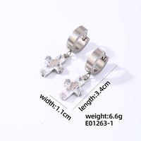1 Pair Hip-Hop Rock Cross Key Plating Inlay 304 Stainless Steel Copper Zircon Drop Earrings sku image 3