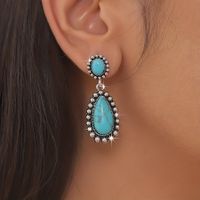 Wholesale Jewelry Retro Water Droplets Alloy Turquoise Inlay Ear Studs sku image 1
