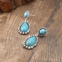 Wholesale Jewelry Retro Water Droplets Alloy Turquoise Inlay Ear Studs main image 2