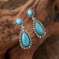 Wholesale Jewelry Retro Water Droplets Alloy Turquoise Inlay Ear Studs main image 3