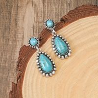 Wholesale Jewelry Retro Water Droplets Alloy Turquoise Inlay Ear Studs main image 4