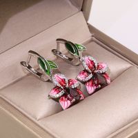 1 Piece Elegant Cute Wedding Flower Plating Inlay Alloy Zircon Drop Earrings main image 5