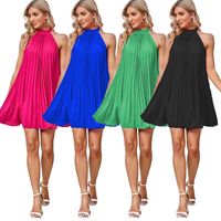 Women's Swing Dress Elegant Standing Collar Sleeveless Solid Color Above Knee Party Date main image 5