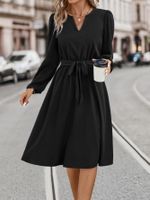 Women's Swing Dress Casual V Neck Long Sleeve Solid Color Midi Dress Daily Street main image 4