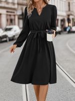 Women's Swing Dress Casual V Neck Long Sleeve Solid Color Midi Dress Daily Street sku image 2