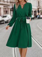 Women's Swing Dress Casual V Neck Long Sleeve Solid Color Midi Dress Daily Street sku image 5