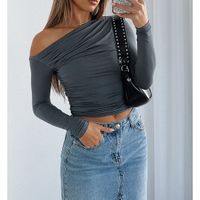 Women's T-shirt Long Sleeve T-shirts Pleated Sexy Solid Color main image 3
