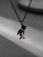 Casual Cute Cat Alloy Three-dimensional Inlay Artificial Pearls Women's Pendant Necklace sku image 2