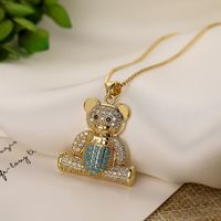 Simple Style Commute Little Bear Copper Plating Inlay Zircon 18k Gold Plated Pendant Necklace sku image 1