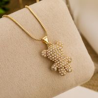 Simple Style Commute Little Bear Copper Plating Inlay Zircon 18k Gold Plated Pendant Necklace main image 3