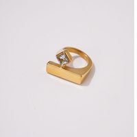 304 Stainless Steel 14K Gold Plated Casual Modern Style Simple Style Inlay Rectangle Zircon Rings main image 4