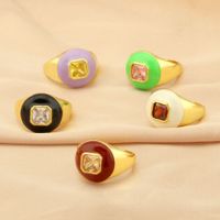 Casual Streetwear Triangle Square Heart Shape Copper Enamel Plating Inlay Zircon 18k Gold Plated Open Rings main image 1