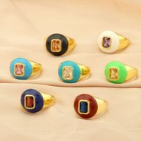 Casual Streetwear Triangle Square Heart Shape Copper Enamel Plating Inlay Zircon 18k Gold Plated Open Rings main image 9