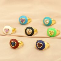 Casual Streetwear Triangle Square Heart Shape Copper Enamel Plating Inlay Zircon 18k Gold Plated Open Rings main image 8