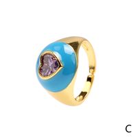 Casual Streetwear Triangle Square Heart Shape Copper Enamel Plating Inlay Zircon 18k Gold Plated Open Rings main image 5