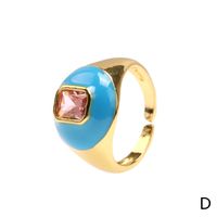 Casual Streetwear Triangle Square Heart Shape Copper Enamel Plating Inlay Zircon 18k Gold Plated Open Rings main image 6