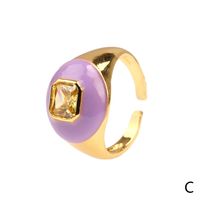 Casual Streetwear Triangle Square Heart Shape Copper Enamel Plating Inlay Zircon 18k Gold Plated Open Rings sku image 9