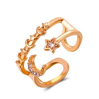 European And American Fashion Ladies Ring Three-layer Hollow Star Moon Ring Personalized Diamond Pentagram Opening Ring sku image 6
