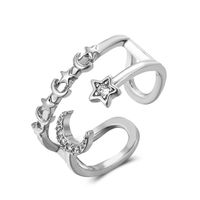 European And American Fashion Ladies Ring Three-layer Hollow Star Moon Ring Personalized Diamond Pentagram Opening Ring sku image 7