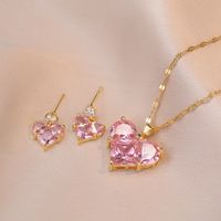 Sweet Heart Shape Titanium Steel Inlaid Gold Zircon Earrings Necklace sku image 16