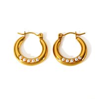 1 Pair Vintage Style Devil'S Eye Heart Shape Plating Inlay 201 Stainless Steel Rhinestones Pearl 18K Gold Plated Hoop Earrings main image 5