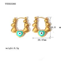 1 Pair Vintage Style Devil'S Eye Heart Shape Plating Inlay 201 Stainless Steel Rhinestones Pearl 18K Gold Plated Hoop Earrings sku image 3
