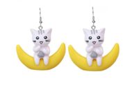 Cartoon Style Cute Moon Cat Pvc Drop Earrings sku image 2