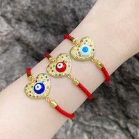 Ig Style Devil's Eye Heart Shape Rope Copper Plating Inlay Zircon 18k Gold Plated Bracelets main image 6