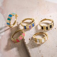 Sweet Shiny Round Copper Enamel Plating Inlay Zircon 18k Gold Plated Open Rings main image 1