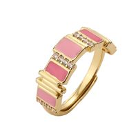 Sweet Shiny Round Copper Enamel Plating Inlay Zircon 18k Gold Plated Open Rings sku image 3