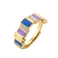 Sweet Shiny Round Copper Enamel Plating Inlay Zircon 18k Gold Plated Open Rings sku image 4