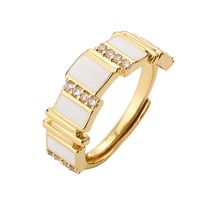 Sweet Shiny Round Copper Enamel Plating Inlay Zircon 18k Gold Plated Open Rings sku image 1