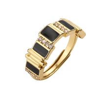 Sweet Shiny Round Copper Enamel Plating Inlay Zircon 18k Gold Plated Open Rings sku image 5