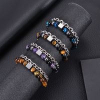 Basic Classic Style Geometric Stainless Steel Tiger Eye Men's Bracelets main image 4