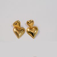 1 Pair Vintage Style Heart Shape Stainless Steel 18K Gold Plated Drop Earrings main image 3