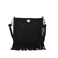 Women's Deerskin Velvet Solid Color Classic Style Tassel Square Zipper Crossbody Bag sku image 1