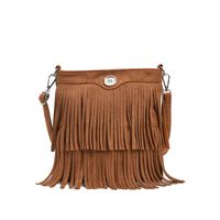 Women's Deerskin Velvet Solid Color Classic Style Tassel Square Zipper Crossbody Bag sku image 3