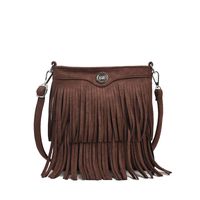 Women's Deerskin Velvet Solid Color Classic Style Tassel Square Zipper Crossbody Bag sku image 2