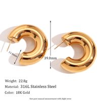 1 Pair Basic Simple Style Classic Style C Shape Plating Stainless Steel 18k Gold Plated Earrings main image 5